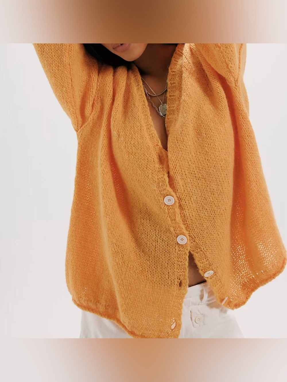 Free People Lightweight Tangerine Button-Front Knit Cardigan - Size XS NWT